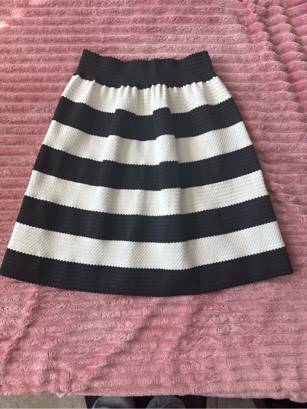 DownEast Black and White Horizontal Stripe Midi Skirt
